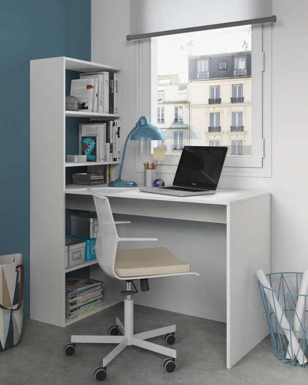 DUPLO Bureau et Bibliothèque Blanc 120 cm (Sans chaise)