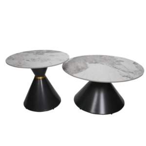 Alternative view of EMMA Table gigogne en pierre marbrée 80/60 cm - piétement gris anthracite
