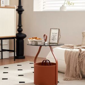 LINDA Table d'appoint en similicuir - Terracota