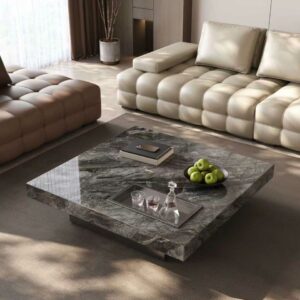 ACYL Table basse carrée en pierre frittée 100 x 100 cm - Gris